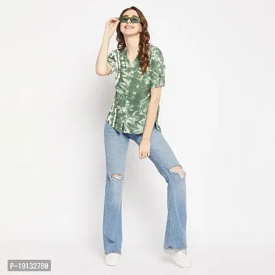 Ruhaans Womens Rayon Tie and Dye Green Shirt-thumb2