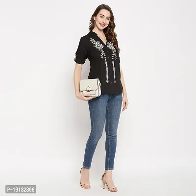Ruhaans Womens Rayon Embroidered Black and White Shirt-thumb2