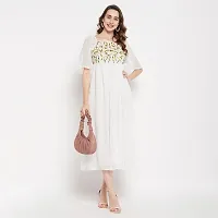 Ruhaans Womens Polychiffon Embroidered With Polyster Lining White Dress-thumb1
