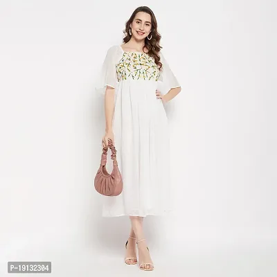 Ruhaans Womens Polychiffon Embroidered With Polyster Lining White Dress-thumb2