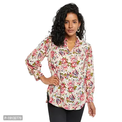 Ruhaans Womens Summercool Floral Beige Shirt