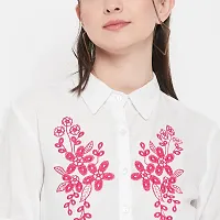 Ruhaans Womens Rayon Embroidered White and Pink Shirt-thumb3