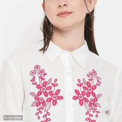 Ruhaans Womens Rayon Embroidered White and Pink Shirt-thumb4
