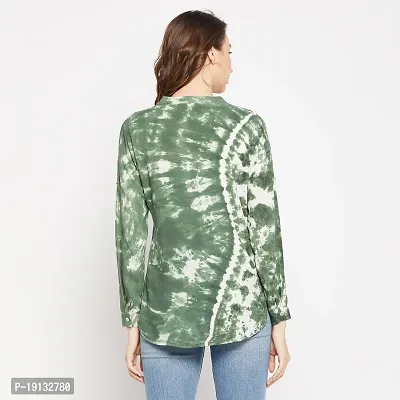 Ruhaans Womens Rayon Tie and Dye Green Shirt-thumb3