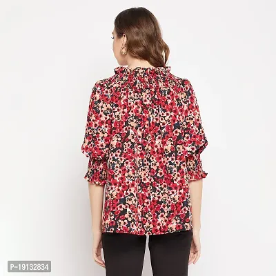 Ruhaans Womens Crepe Floral Black and Red Top-thumb3