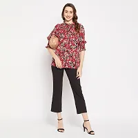 Ruhaans Womens Crepe Floral Black and Red Top-thumb1