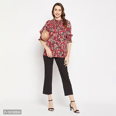 Ruhaans Womens Crepe Floral Black and Red Top-thumb2