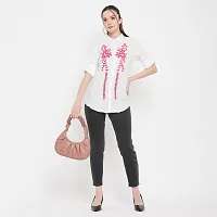 Ruhaans Womens Rayon Embroidered White and Pink Shirt-thumb1