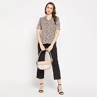 Ruhaans Womens Rayon Animal Print Peach and Black Shirt-thumb1