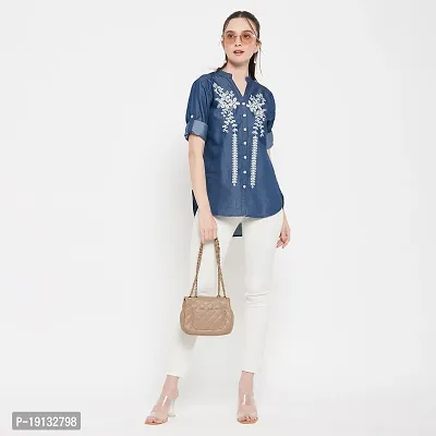 Ruhaans Womens Denim Embroidered Blue Shirt-thumb2