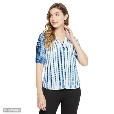 Ruhaans Womens Rayon Tie and Dye Blue Shirt