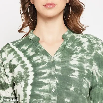 Ruhaans Womens Rayon Tie and Dye Green Shirt-thumb4