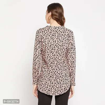 Ruhaans Womens Rayon Animal Print Peach and Black Shirt-thumb3