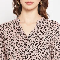 Ruhaans Womens Rayon Animal Print Peach and Black Shirt-thumb3