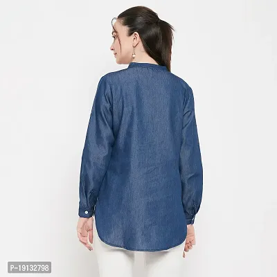 Ruhaans Womens Denim Embroidered Blue Shirt-thumb3