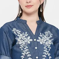 Ruhaans Womens Denim Embroidered Blue Shirt-thumb3