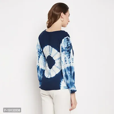 Ruhaans Womens Rayon Tie and Dye Navy Blue and White Top-thumb3