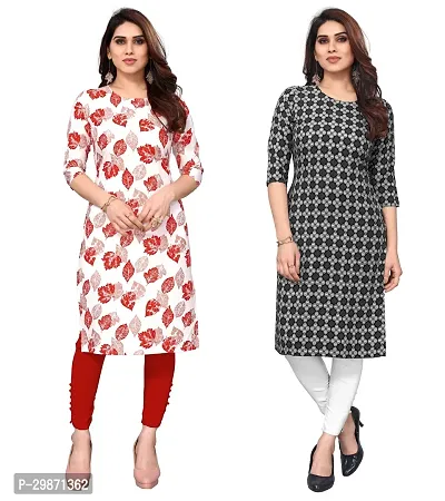 Pretty Crepe Printed Straight Kurta Combo Of 2