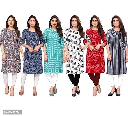 Beautiful Crepe Printed Straight Kurta For Women Pack of 6