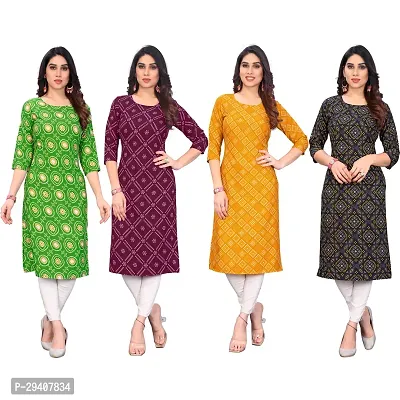 Stylish Multicoloured Crepe Printed Kurta For Women Pack Of 4