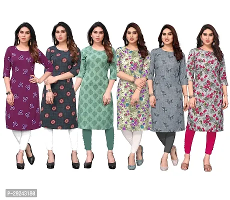 Beautiful Crepe Printed Straight Kurta For Women Pack of 6-thumb0