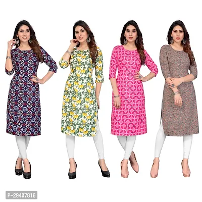 Stylish Multicoloured Crepe Printed Kurta For Women Pack Of 4-thumb0