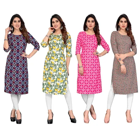 Beautiful Crepe Printed Straight Kurti For Women Pack Of 4