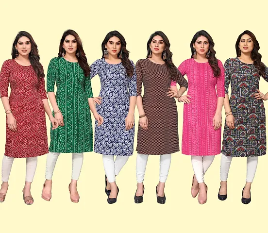 Stylish Crepe Printed Kurti - Pack of 6