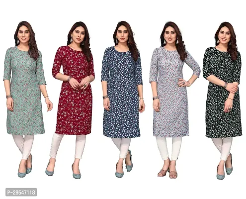 Stylish American Crepe Printed Straight Kurta For Women- Pack Of 5