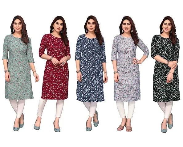 Stylish Printed Crepe Straight Kurti Combo of 5