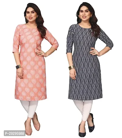 Stylish Multicoloured Crepe Printed Kurta For Women Pack Of 2-thumb0