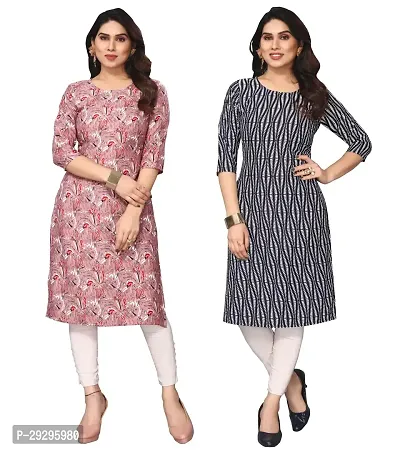 Stylish Multicoloured Crepe Printed Kurta For Women Pack Of 2-thumb0