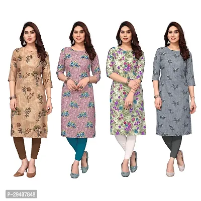 Stylish Multicoloured Crepe Printed Kurta For Women Pack Of 4-thumb0