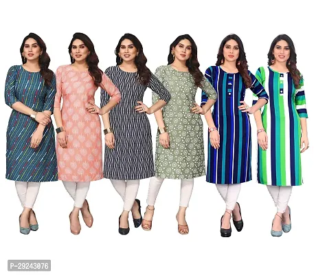 Beautiful Crepe Printed Straight Kurta For Women Pack of 6-thumb0