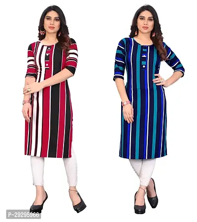 Stylish Multicoloured Crepe Striped Kurta For Women Pack Of 2-thumb0