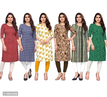 Beautiful Crepe Printed Straight Kurta For Women Pack of 6-thumb0