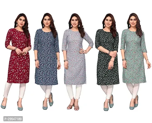 Stylish American Crepe Printed Straight Kurta For Women- Pack Of 5-thumb0