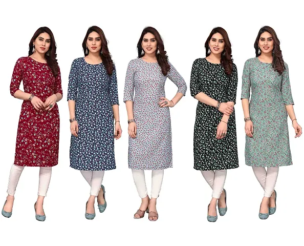 Women Crepe Straight Kurti Combo of 5