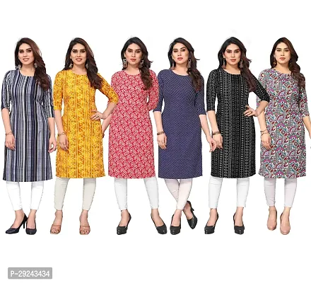 Beautiful Crepe Printed Straight Kurta For Women Pack of 6