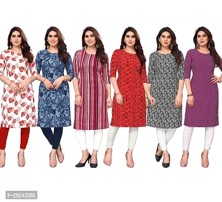 Beautiful Crepe Printed Straight Kurta For Women Pack of 6