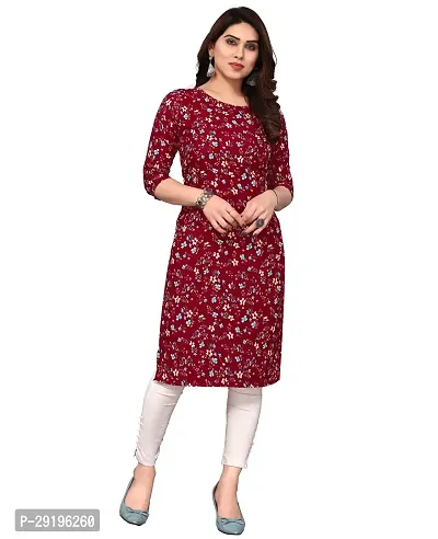 Attractive Red Printed Crepe Straight Kurta For Women