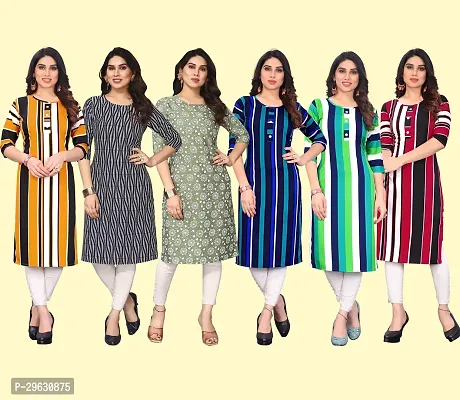 Stylish Multicoloured Crepe Printed Straight Kurti For Women Combo Pack Of 6