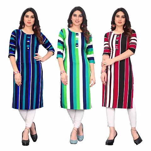 Stylish Crepe Printed Straight Kurti - Pack of 3