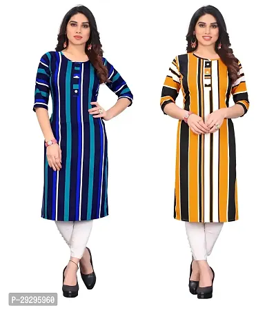 Stylish Multicoloured Crepe Striped Kurta For Women Pack Of 2-thumb0