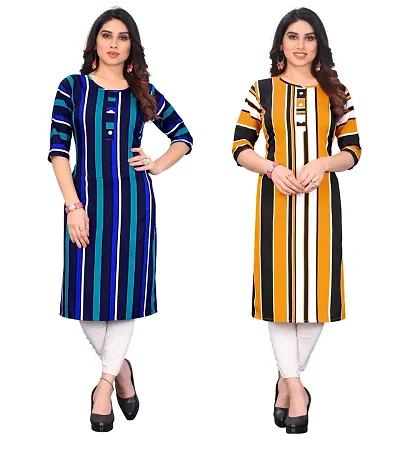 Combo Of 2- Straight Printed Crepe Kurta