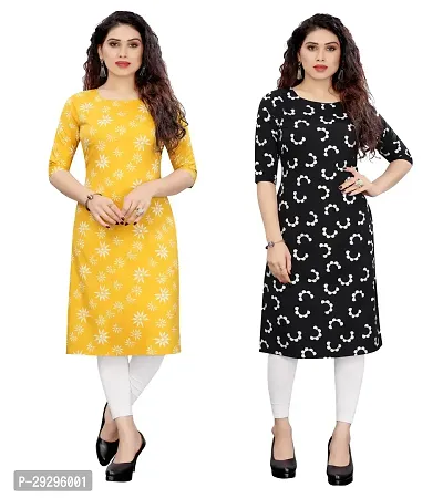 Stylish Multicoloured Crepe Printed Kurta For Women Pack Of 2