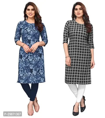 Pretty Crepe Printed Straight Kurta Combo Of 2