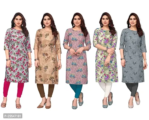 Stylish American Crepe Printed Straight Kurta For Women- Pack Of 5-thumb0