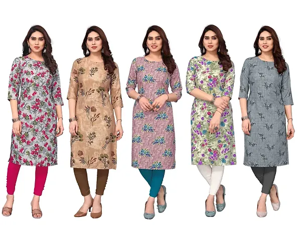 Stylish Printed Crepe Straight Kurti Combo of 5