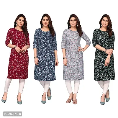 Stylish Multicoloured Crepe Printed Kurta For Women Pack Of 4